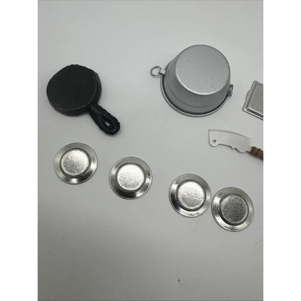 Miniature Dollhouse Kitchen Cookware Lot  Iron Skillet Knife Tin Dish Cast Metal
